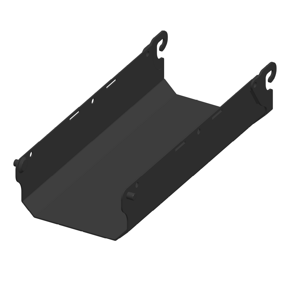 Image showing 24-inch black chute attachment for Danuser Mega Mixer with hooks designed for secure mounting to the mixer gate