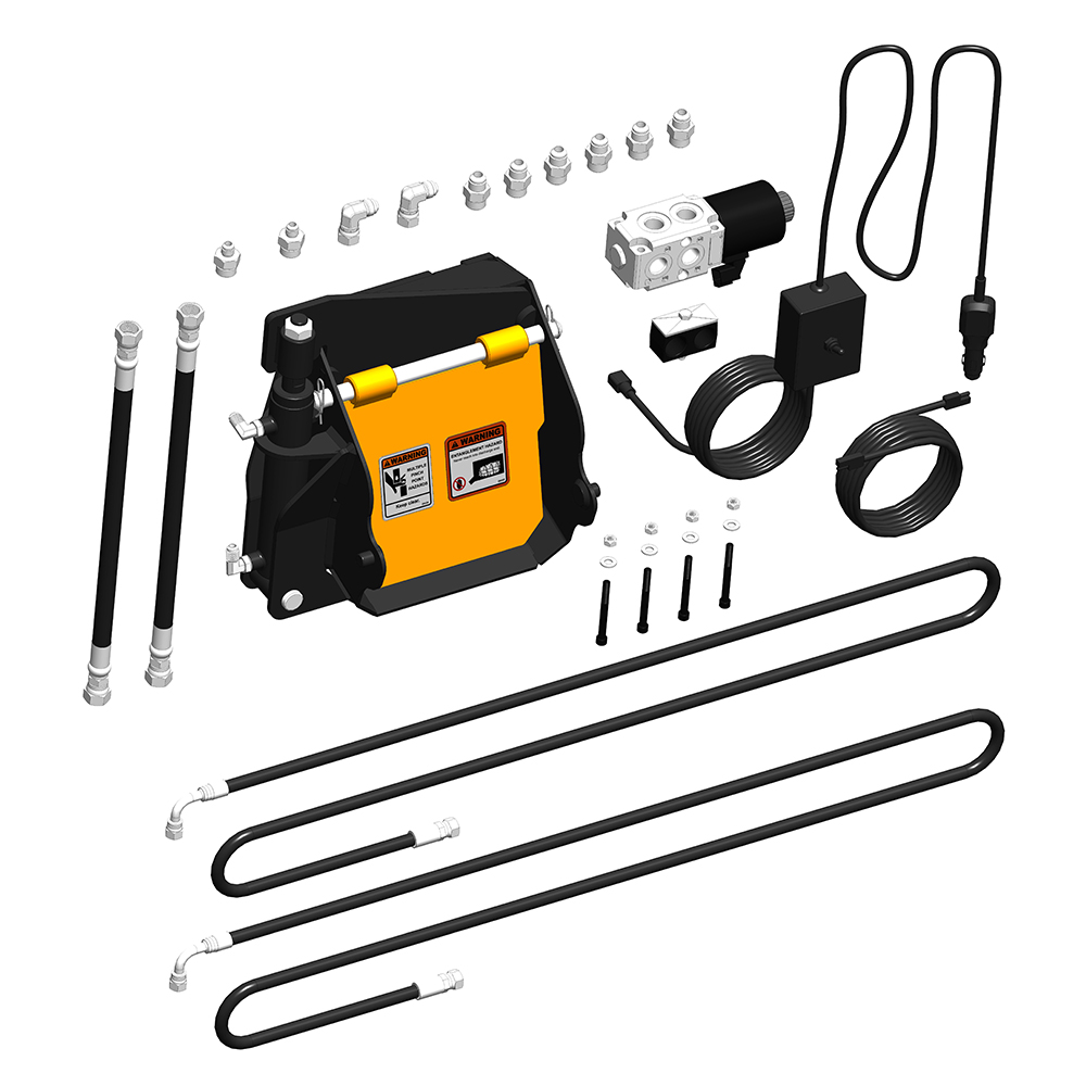 Image showing Danuser Mega Mixer hydraulic gate kit with wiring harness, hoses, motor, and fittings