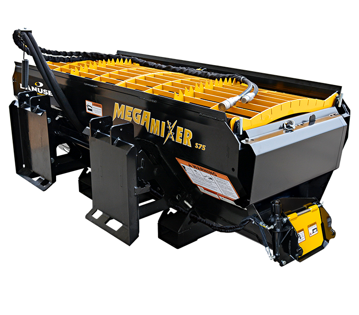 Image showing Danuser Mega Mixer shown at 30° left-to-right angle with yellow 'Mega Mixer' text and visible components