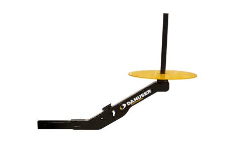 Image showing Side view of Danuser Python Wire Unroller with white/yellow 'DANUSER' logo on black arm and yellow cylindrical spool