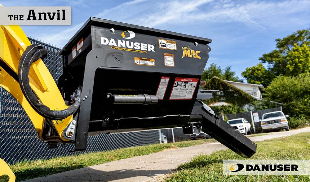 Danuser Mini MAC Material Handline Bucket shown from a low angle