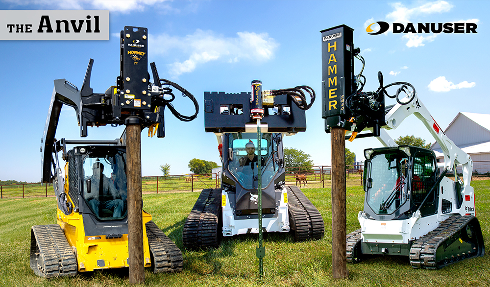 Danuser Hornet, T3, and Hammer Post Drivers on skid-steers